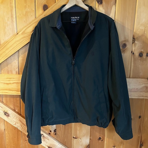 Nautica Men's XL Green Full Zip Jacket with button cuffs and plaid inside - Picture 1 of 12